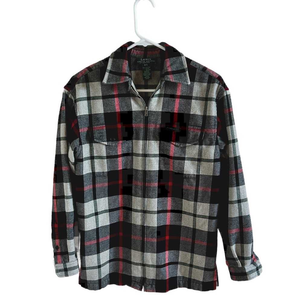 Lauren & Ralph Lauren Petite Size Small Long Sleeve Plaid Flannel Zip Up